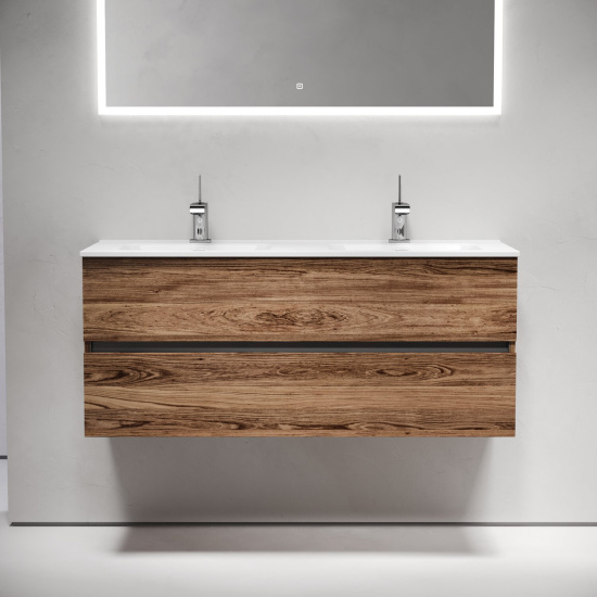 Тумба с раковиной Sancos Urban 120 дуб чарльстон с двумя раковинами, подвесная