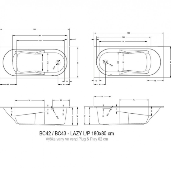 Акриловая ванна Riho Lazy R 180x80 см