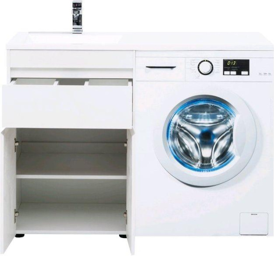Тумба с раковиной Aquanet Токио 120 L белая напольная, 1 ящик, 2 дверцы