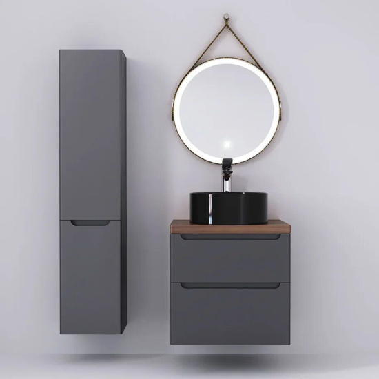 Мебель для ванной Jorno Wood 60, серая, темная столешница