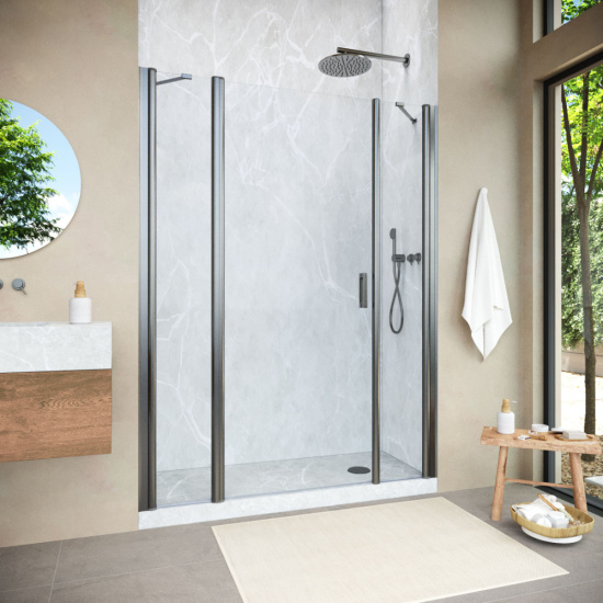 Душевая дверь в нишу Vegas Glass EP-2F NOVO h2000 200 11 01 L, профиль оружейная сталь, стекло прозрачное