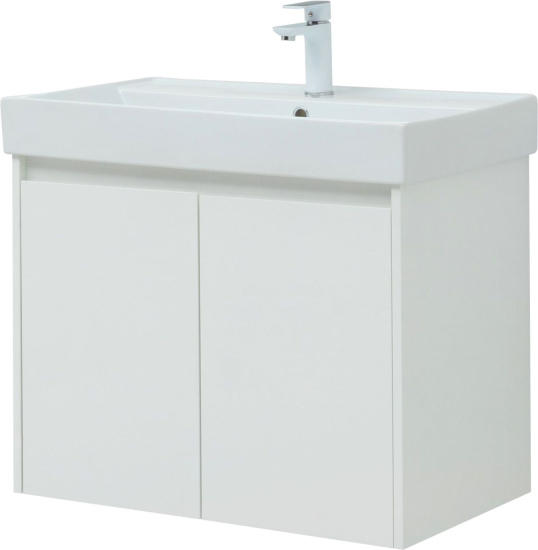 Тумба с раковиной Aquanet Nova Lite 75 белый глянец, с дверками