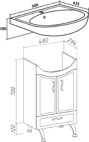 Мебель для ванной Runo Севилья 50, напольная, раковина Уют 50