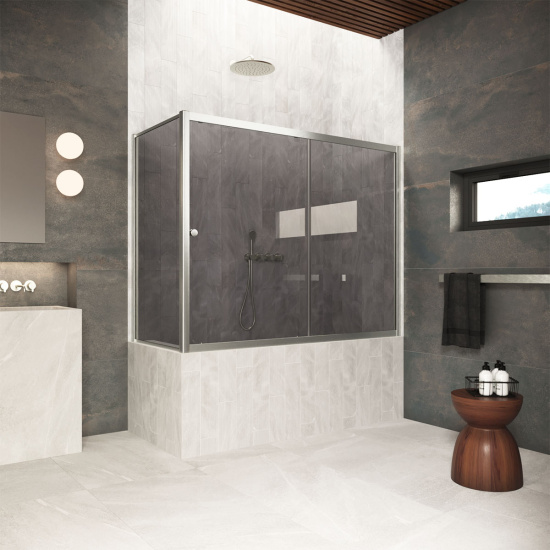 Шторка на ванну Vegas Glass ZV+ZVF Protec 190*75 04 07, профиль никель, стекло графит