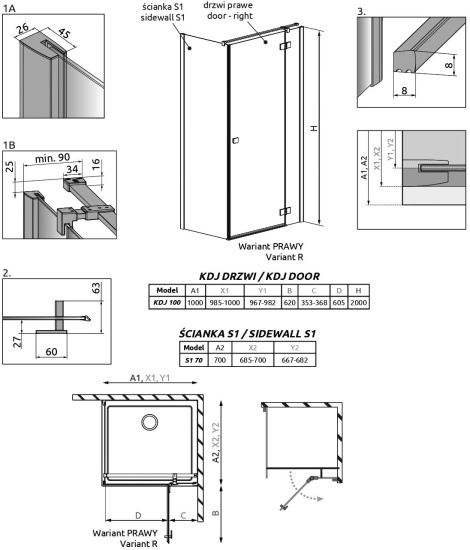 Душевой уголок Radaway Essenza New Black KDJ 100х70 R