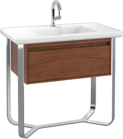 Тумба с раковиной Villeroy & Boch Antheus 100 american walnut, с подставкой из глянцевой стали