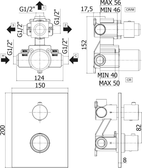 Смеситель для ванны Paffoni Light LIQ519NO/M термостат