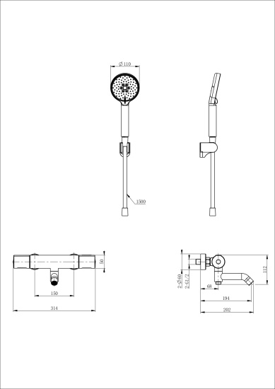 Смеситель для ванны Wonzon & Woghand Inn 2 WW-A2006-A1-MW с термостатом