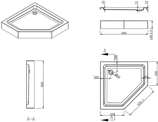 Душевой уголок Esbano ESD-8160 90x90, с поддоном