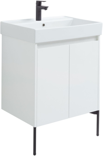 Тумба с раковиной Aquanet Nova Lite 60 белый глянец, с дверками