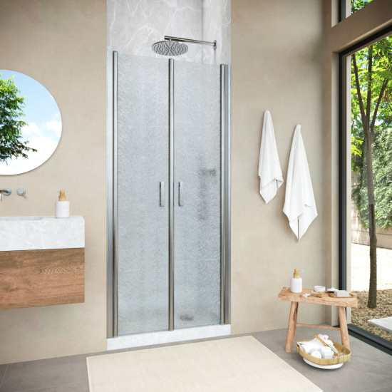 Душевая дверь в нишу Vegas Glass E2P NOVO h2000 100 04 02, профиль никель, стекло шиншилла