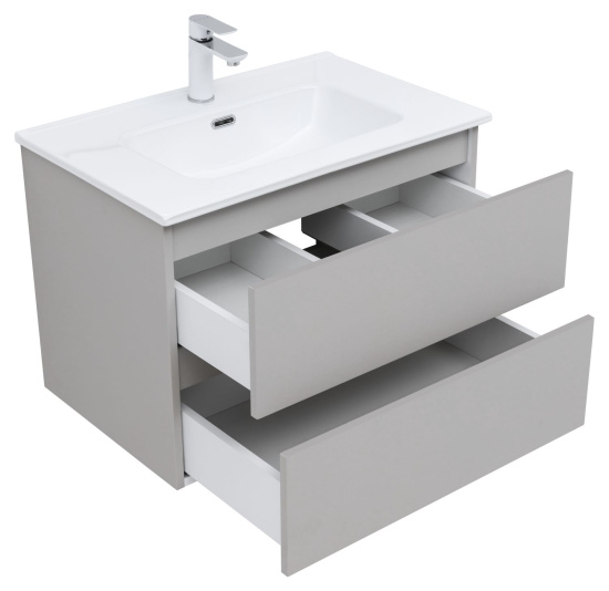 Тумба с раковиной Aquanet Вега 2.0 70 2 ящика, бежевая, раковина Flat