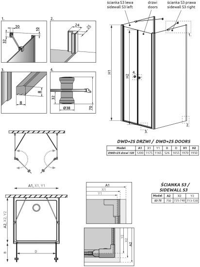 Душевой уголок Radaway EOS DWD+2S 120x75
