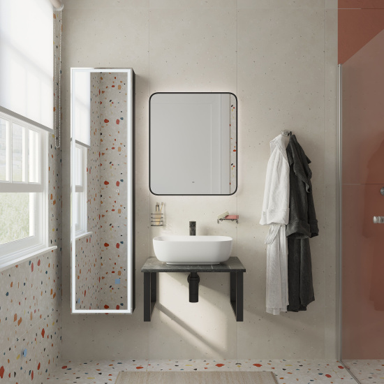 Столешница с раковиной Diwo Элиста 60 чёрный мрамор, с раковиной Moduo 50 Square