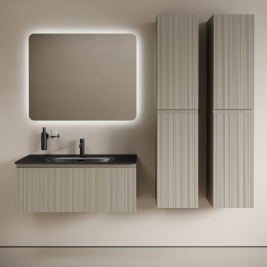 Тумба с раковиной Sancos Code 100 подвесная, серая платина, раковина черная