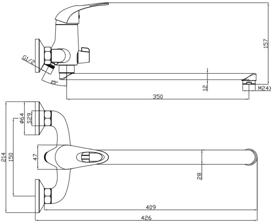 Смеситель для ванны Olive'S Vega 12221VE универсальный