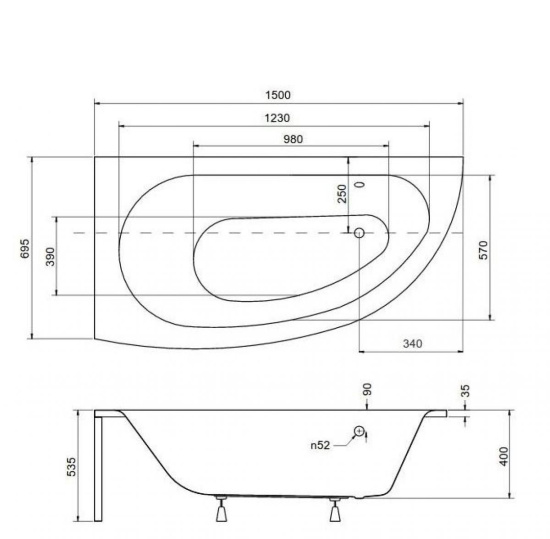 Акриловая ванна Besco Milena 150 L