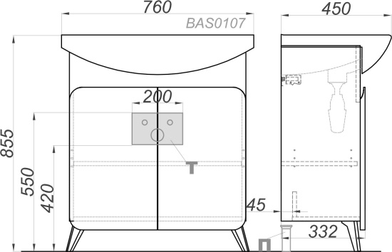 Тумба с раковиной Aqwella Basic 75 дуб золотой