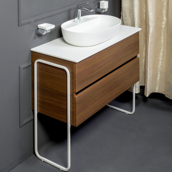 Тумба с раковиной Armadi Art Vallessi 100 со столешницей белая, дуб темный