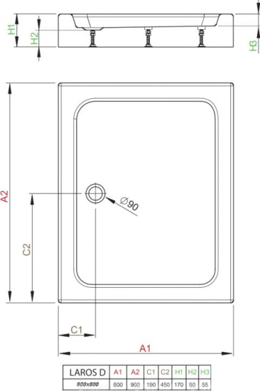 Поддон для душа Radaway Laros D80x90