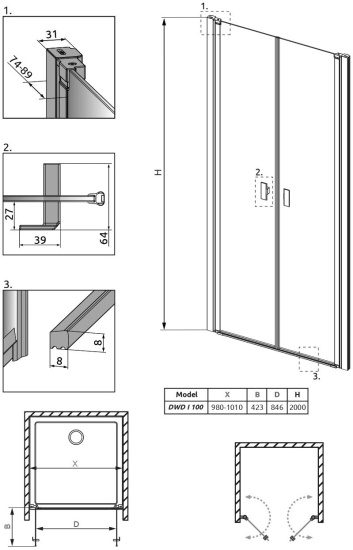Душевая дверь в нишу Radaway Nes DWD I 100
