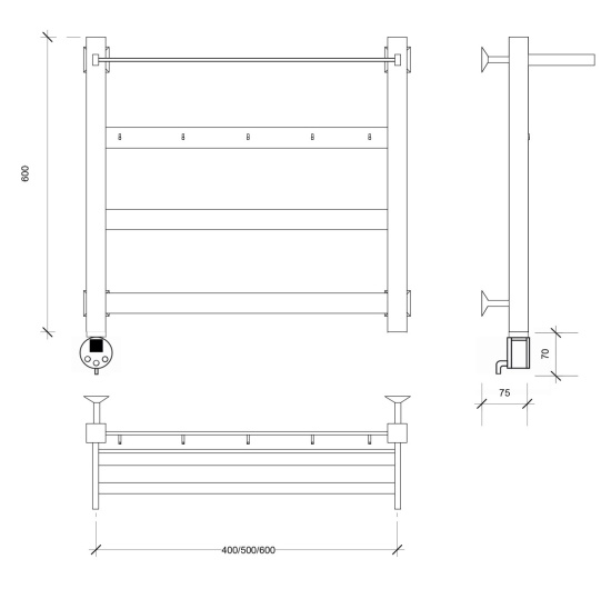 Полотенцесушитель электрический Secado Комано 1 КСП 60/50 L, черный матовый