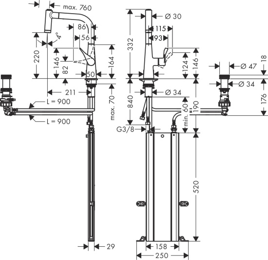 Смеситель для кухни Hansgrohe Metris Select M71 73805000 хром