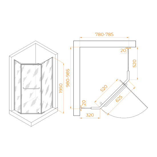 Душевой уголок RGW Passage PA-091B 100х80 профиль черный, стекло прозрачное