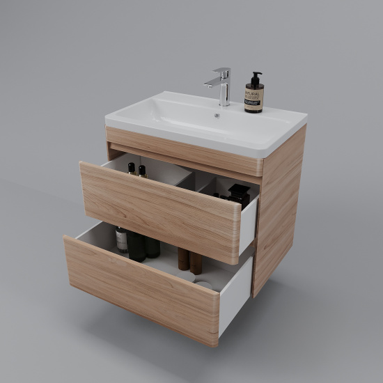 Тумба с раковиной Style Line Атлантика 70 Люкс ясень перламутр, Plus подвесная