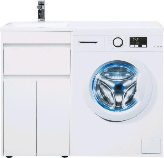 Тумба с раковиной Aquanet Токио 110 L белая напольная, 1 ящик, 2 дверцы