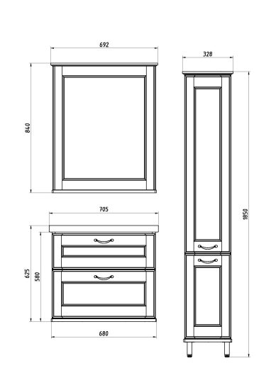 Мебель для ванной ASB-Woodline Прато 70 белая, патина серебро