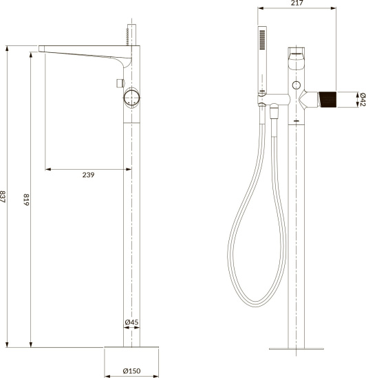 Напольный смеситель для ванны Omnires Contour CT8033GLB золото