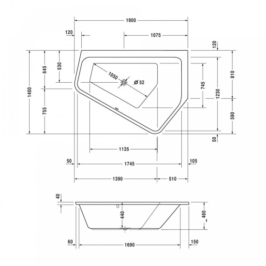 Акриловая ванна Duravit Paiova 5 190x140 DX 700393000000000