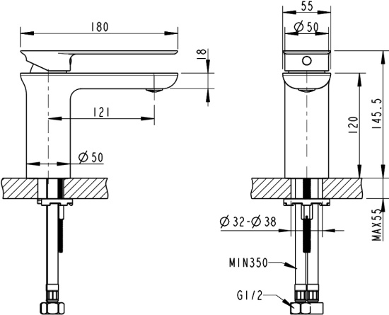 Смеситель для раковины Bravat Gina F165104C-ENG