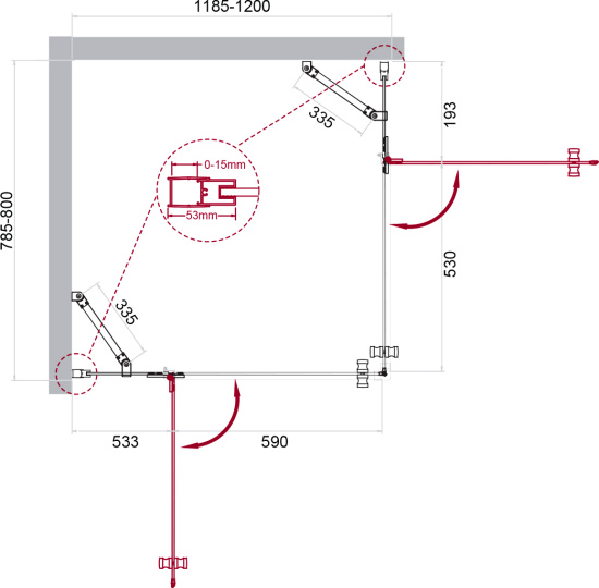 Душевой уголок BelBagno Kraft AH-22-120/80-C-Cr L