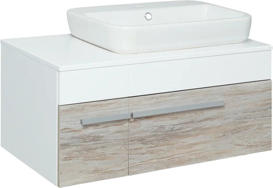 Тумба с раковиной Runo Вудлайн 85, скандинавский дуб, раковина Caspia 60 Square