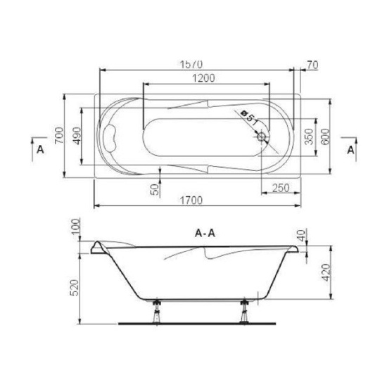 Акриловая ванна Polyagram ROMA 170х70 см