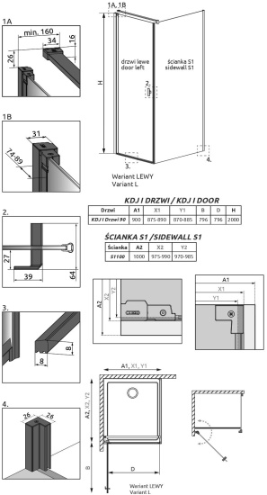 Душевой уголок Radaway Nes Black KDJ I Frame 90x100 L