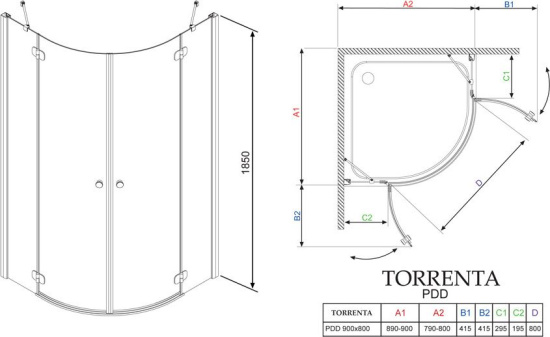 Душевой уголок Radaway Torrenta PDD/E 90x80 прозрачное стекло