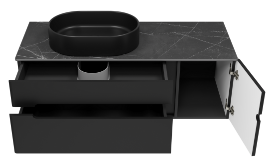 Тумба под раковину Misty Роял 120 черная подвесная, со столешницей