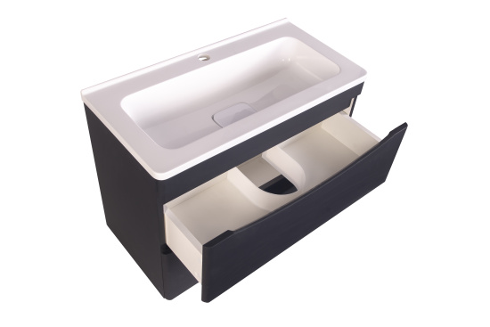 Тумба с раковиной Style Line Бергамо мини 70 2 ящика Люкс антискрейтч черная, Plus подвесная