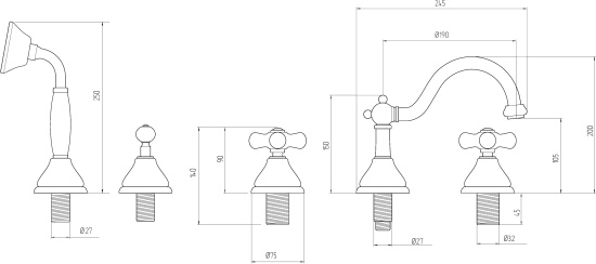 Смеситель на борт ванны Migliore Provance 19464 бронза