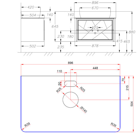 Тумба со столешницей Opadiris Луиджи 90 серая, раковина One