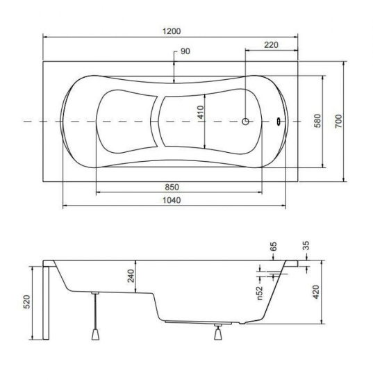 Акриловая ванна Besco Aria Rehab 120