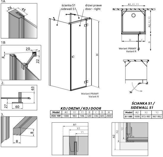 Душевой уголок Radaway Essenza New KDJ+S 100х100 R