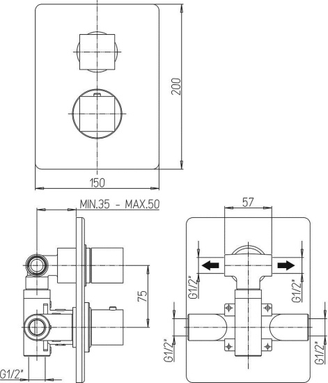 Смеситель для душа Paini Dax-R 84PZ691TH с внутренней частью