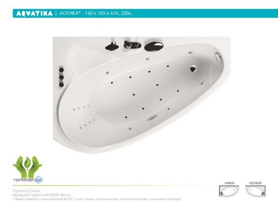 Акриловая ванна Aquatika Логика 160 см Standart