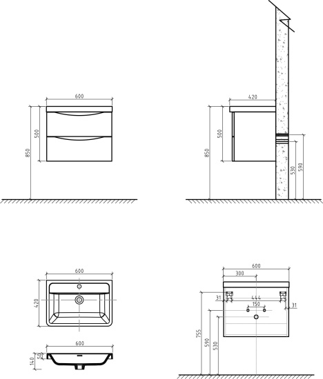 Мебель для ванной BelBagno Ancona-N 60 rovere more подвесная