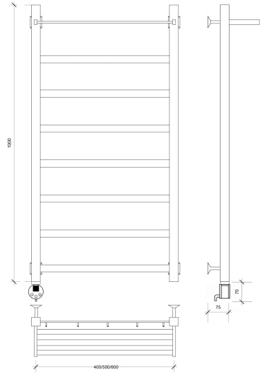Полотенцесушитель электрический Secado Корсико 1 СП 100/60 L, черный матовый