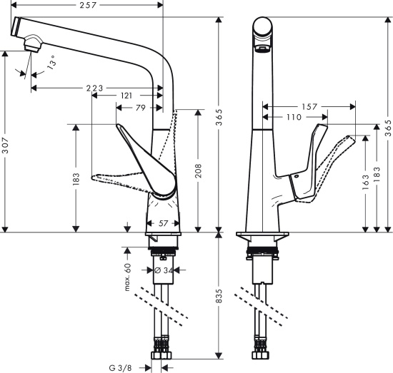 Смеситель для кухни Hansgrohe Metris Select M71 14785800 сталь